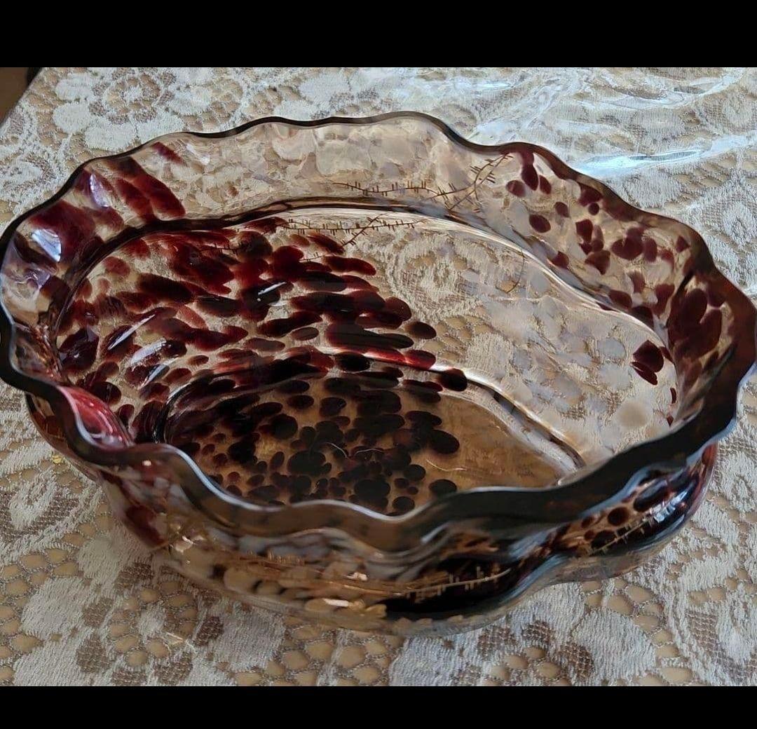 アールヌーボーガラス　吹雪紋金彩盛り薔薇エナメル画　最終値下げ