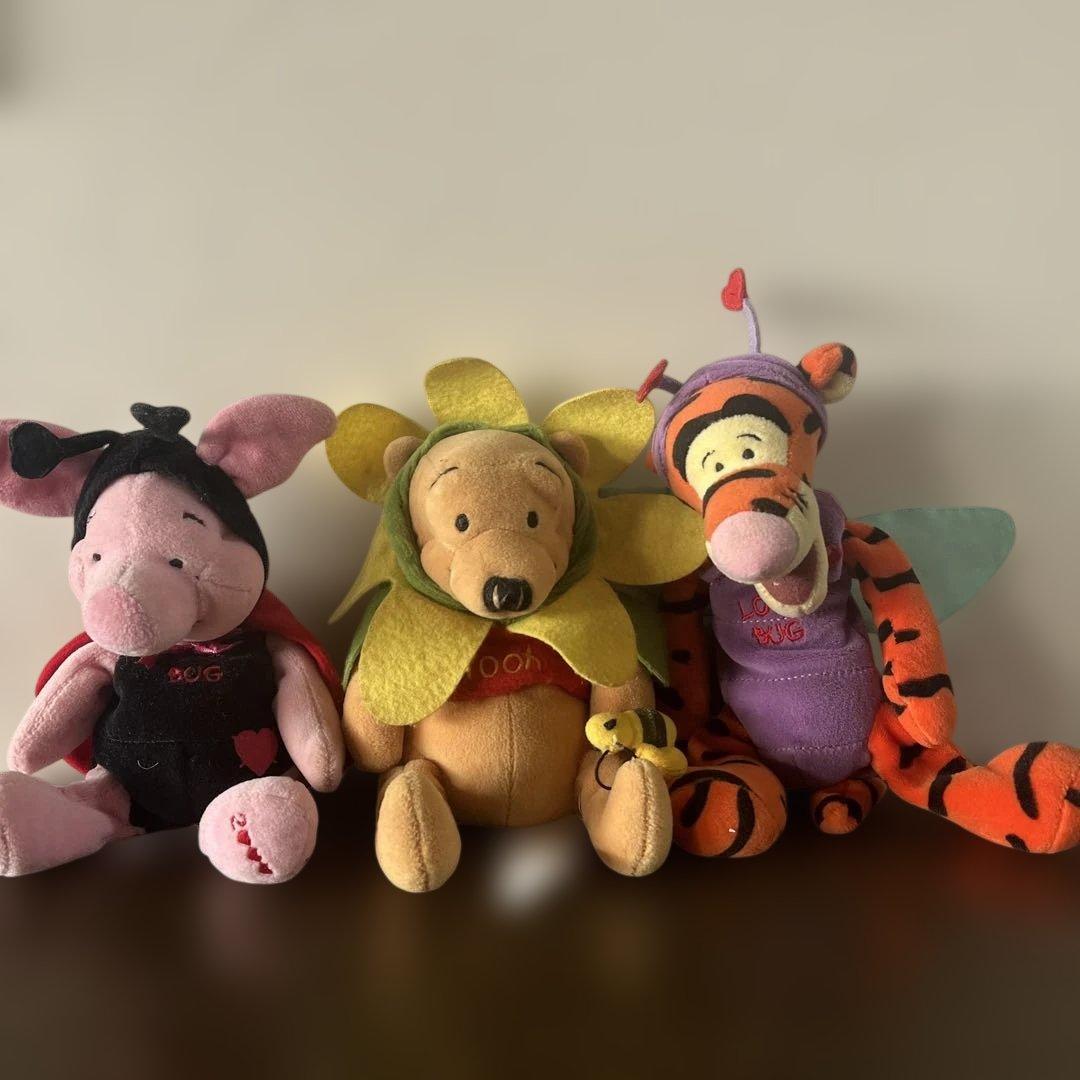 【希少】ディズニー プーさん ぬいぐるみ 3体セット てんとう虫 ひまわり 蝶々