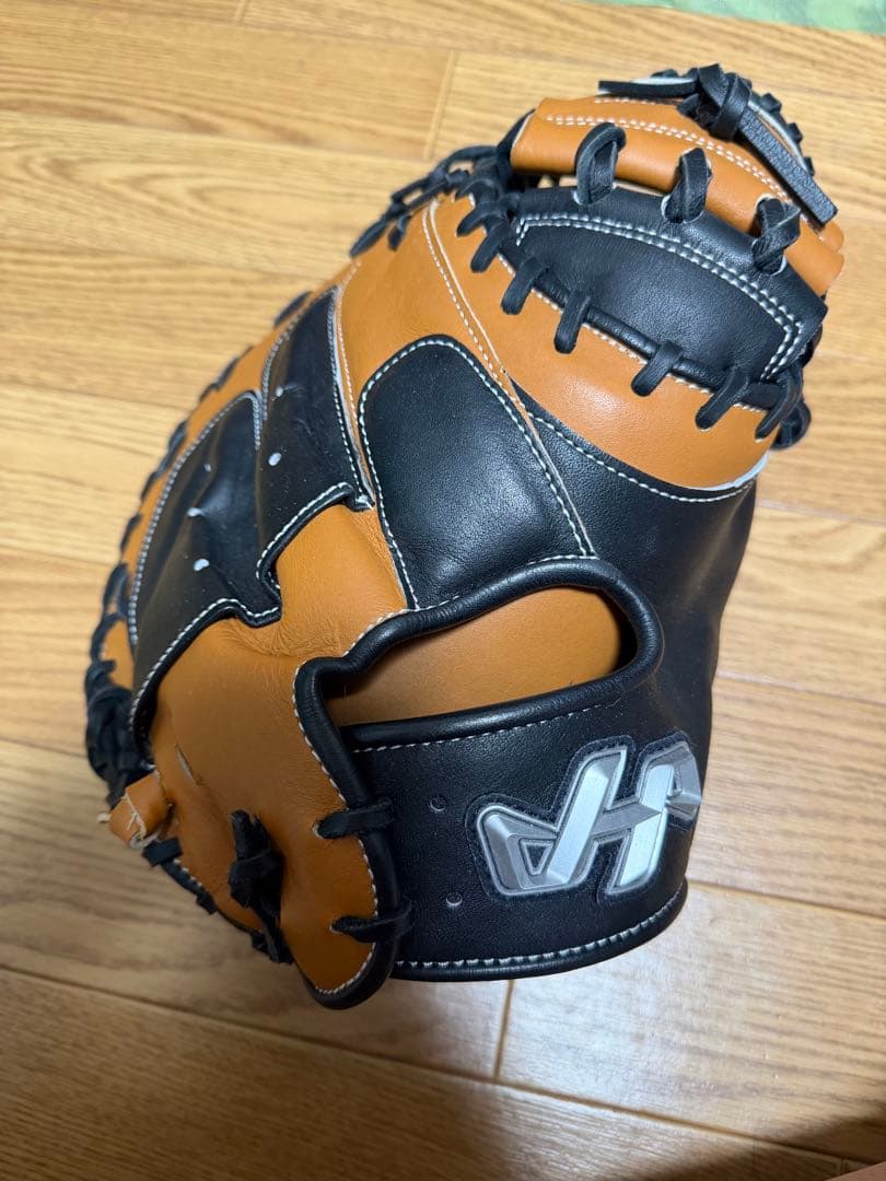 軟式用レザーグローブ オレンジ/黒