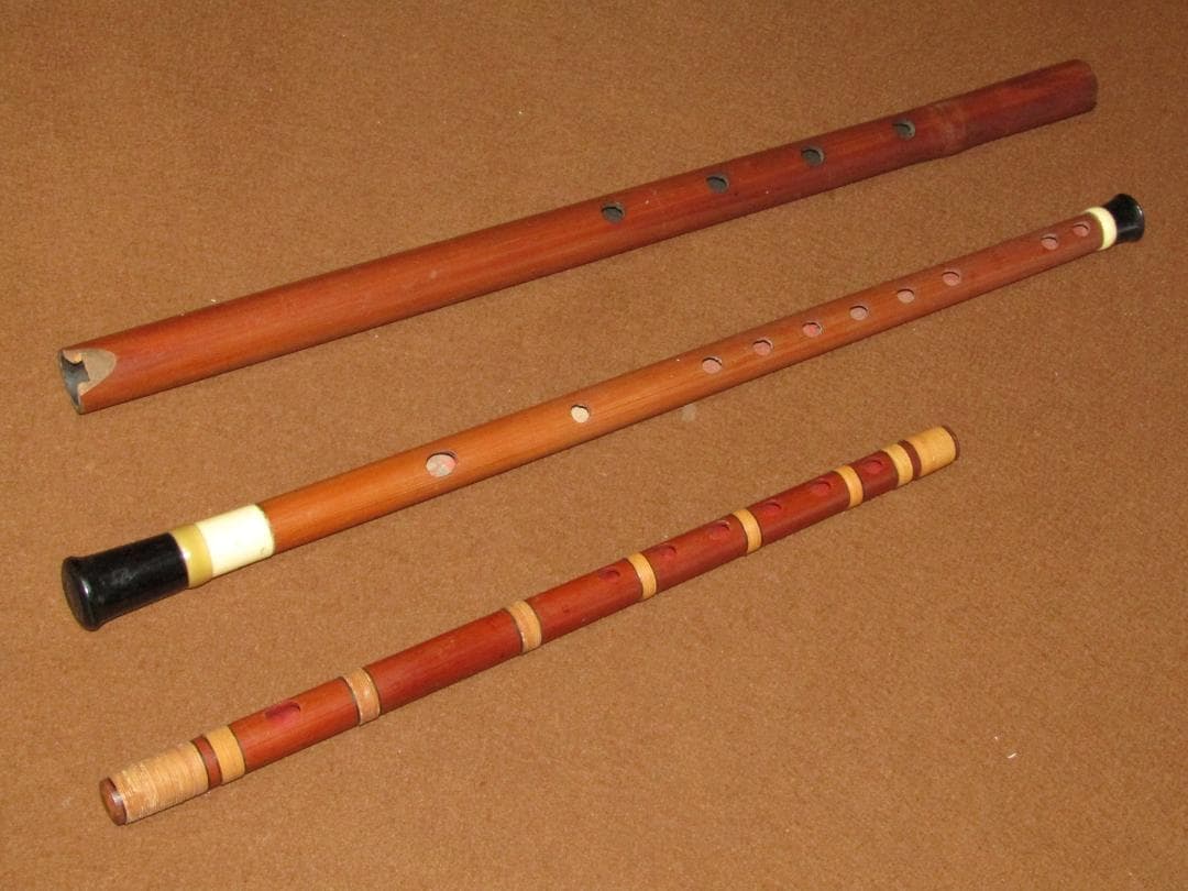 【煤篠竹　篠笛　久保井朗童在銘　明笛・尺八　全三本】和楽器