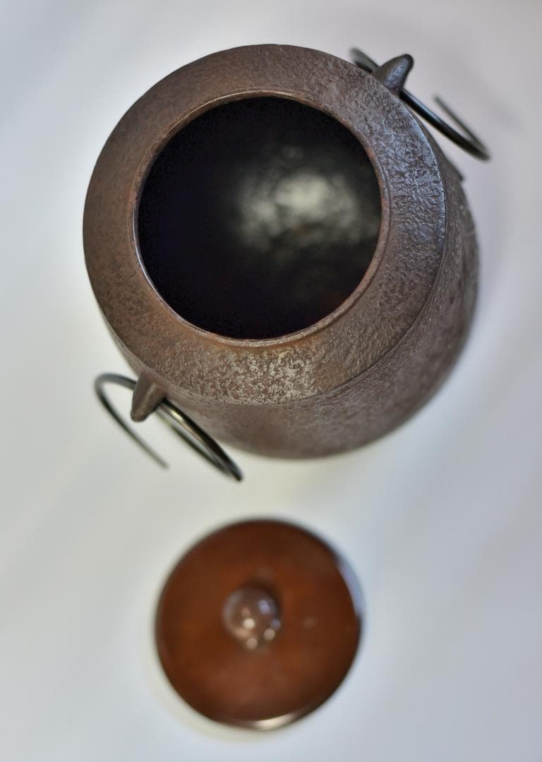 梅文筒型　茶釜【極上品】銅蓋　佐藤光男作　共箱　囲炉裏　茶道具