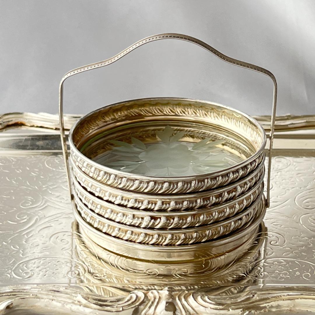 【純銀 / ガラス】ワイングラスコースター 4枚 スターリングシルバー (1)