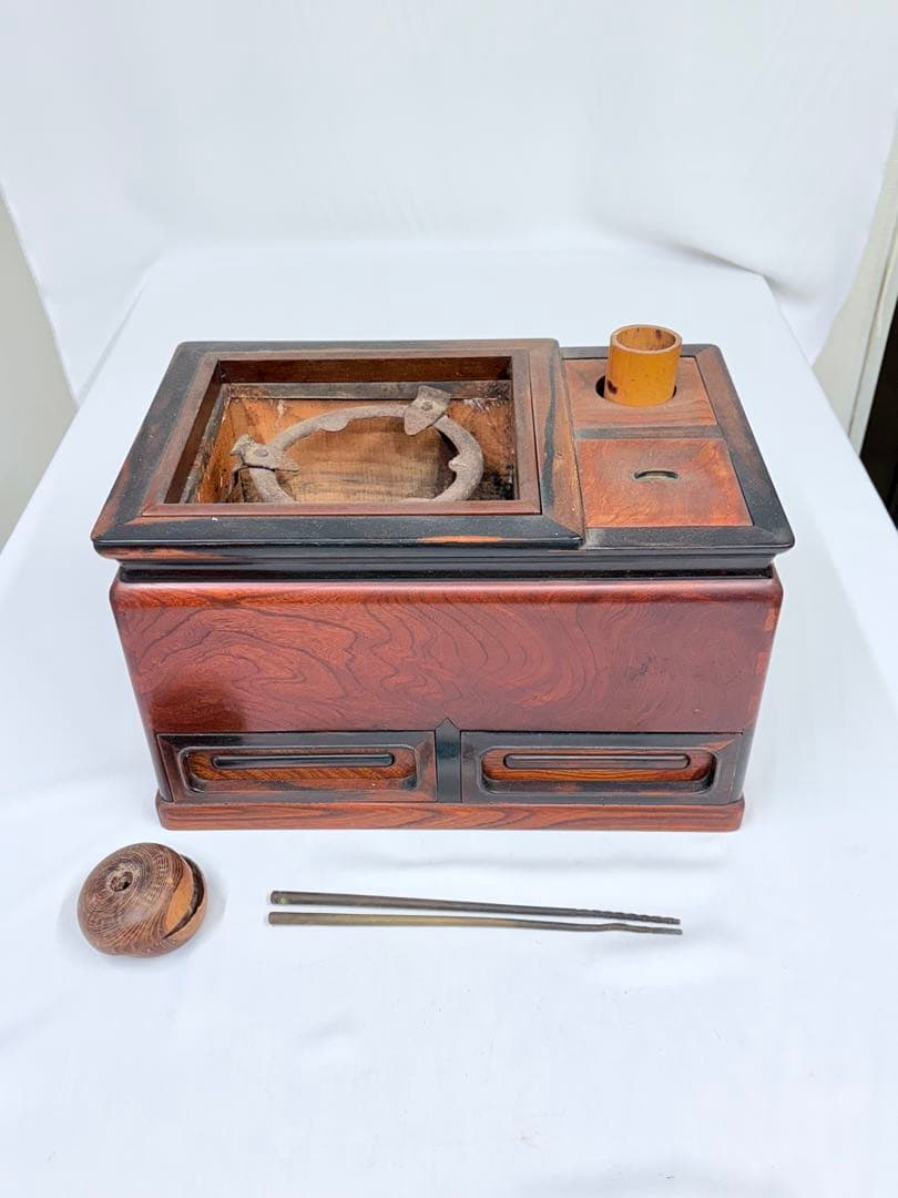 火鉢 火箸 引き出し付き 長火鉢 五徳 古民具 時代物アンティーク 昭和レトロ