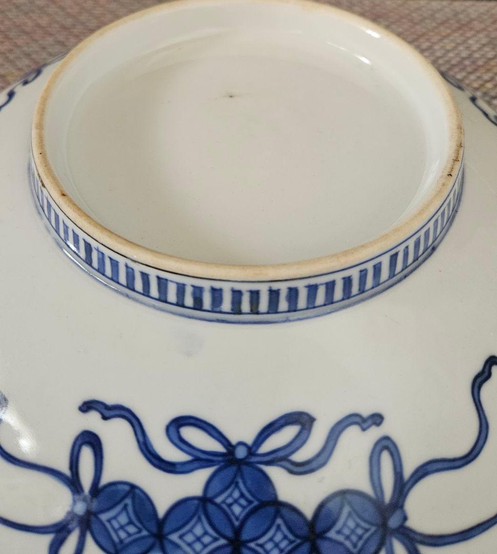 名品❗】 江戸時代後期　後期鍋島　藍鍋島　花に唐草文　径約20.9cm　櫛高台皿