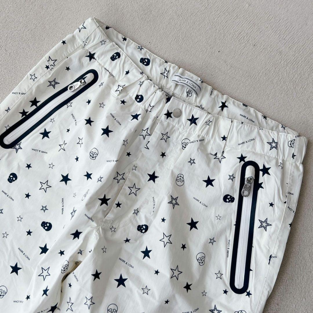 美品✨ マークアンドロナ　スカルロゴ　総柄　ゴルフパンツ　ホワイト　L