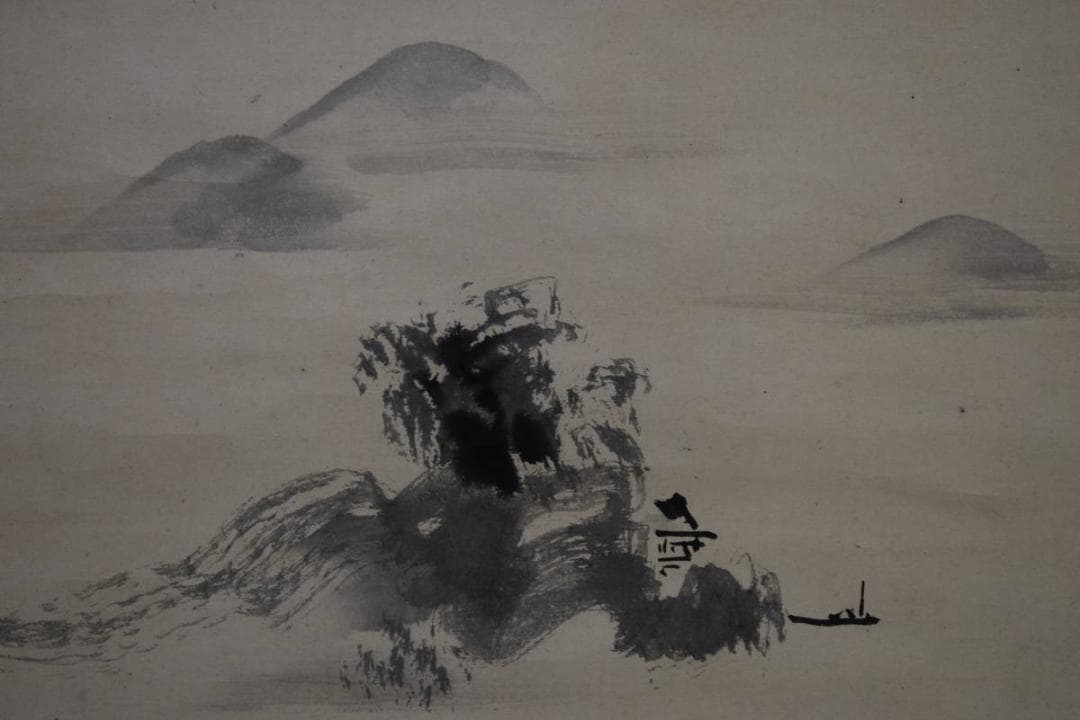 真作/狩野晴川院/山水図/布袋屋掛軸HG-366