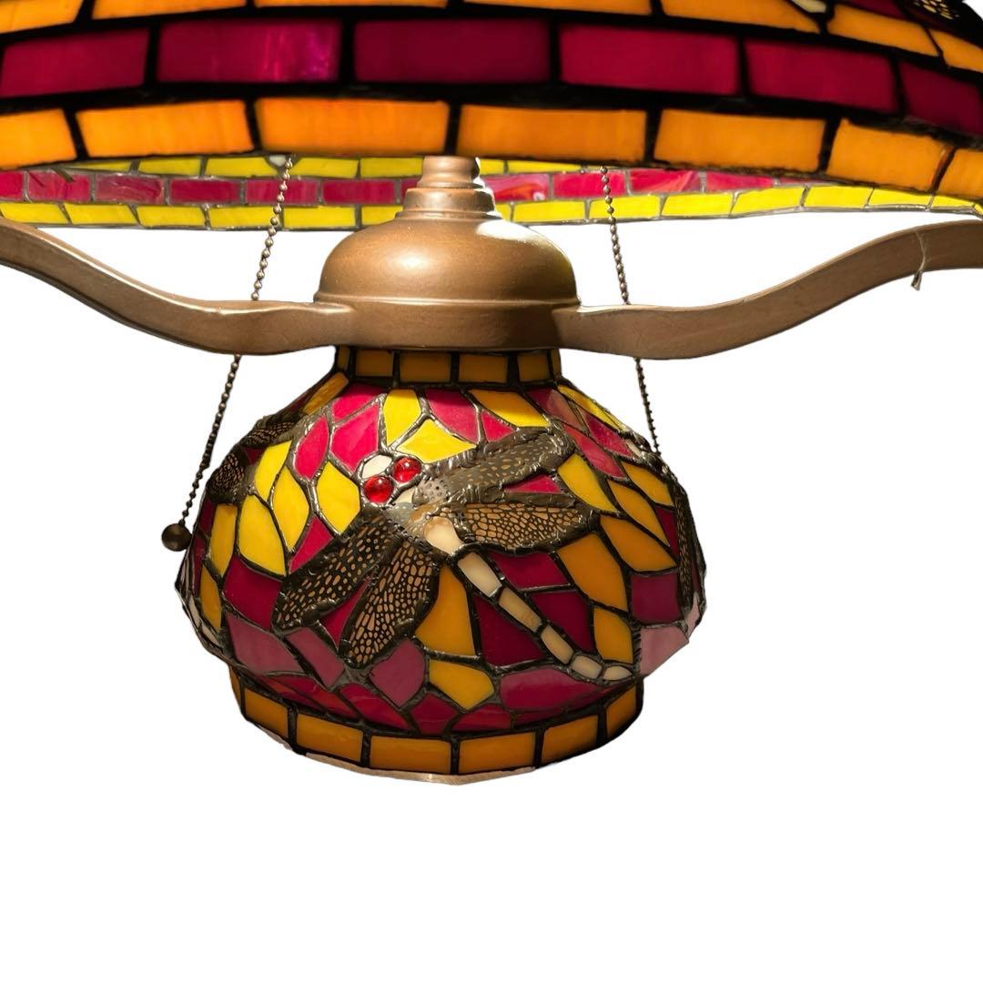 ステンドグラス ヴィンテージテーブルランプ ３灯　トンボ　 アンティーク