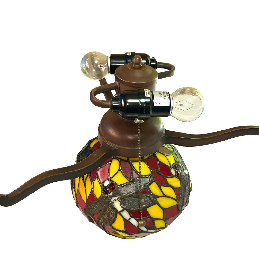 ステンドグラス ヴィンテージテーブルランプ ３灯　トンボ　 アンティーク
