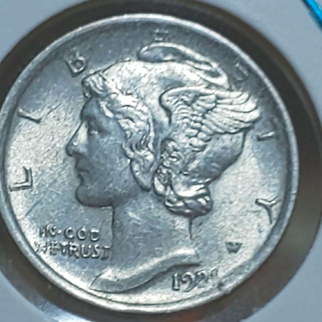 「1921年-D 」マーキュリー・ダイム 銀貨 【フルステップ・バンズ】【美品】