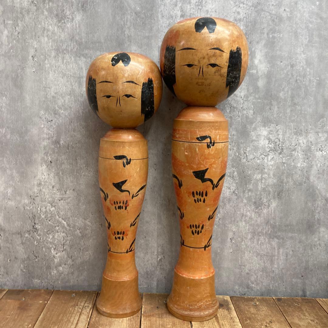 E-4 【伝統工芸品】遠刈田系 木彫りこけし 2体セット 早見正雄 作（サイ