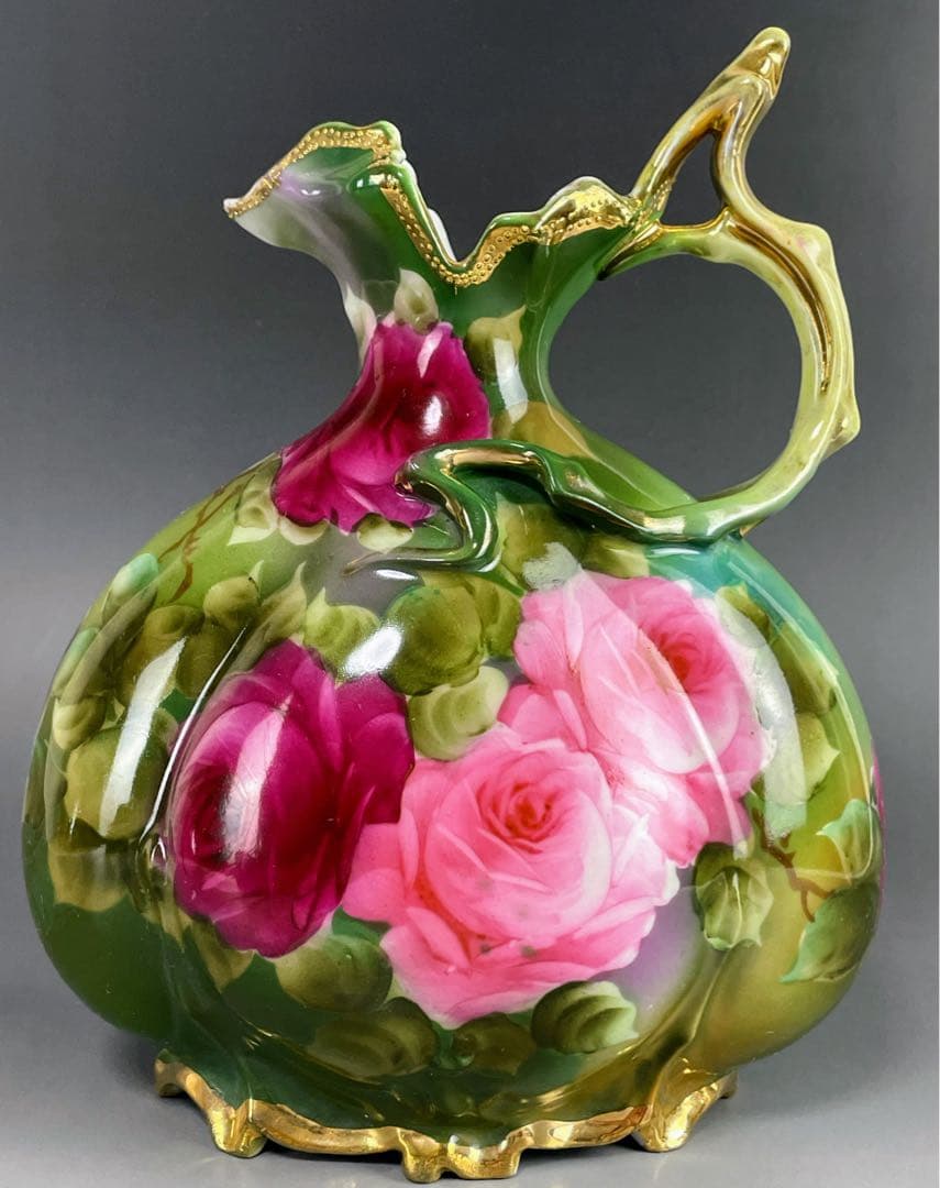 【美品】オールドノリタケ 22.8㎝ 薔薇文花瓶 金彩 バラ図 ばら 水差し