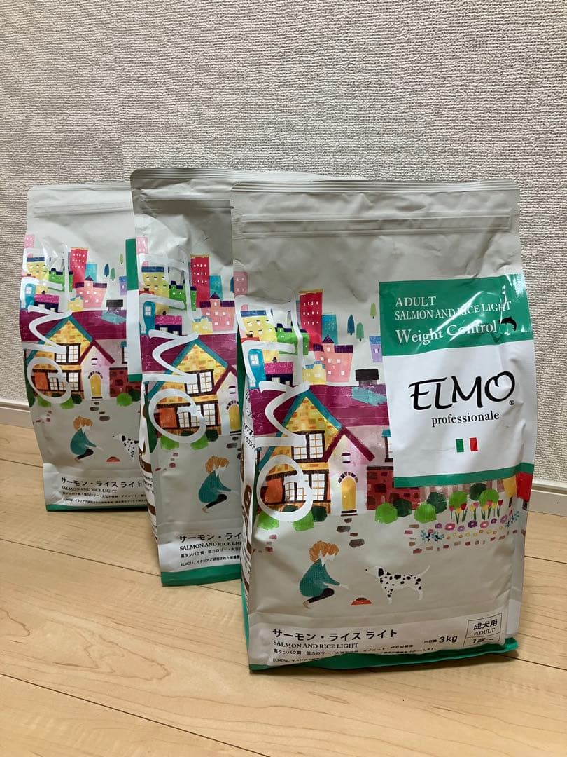 elmo エルモ　 ドックフード　サーモンライス　ライト　 3㎏×３袋