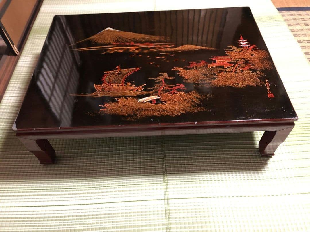 アンティーク家具　座卓 ちゃぶ台 風景画デザイン　豪華　レトロ