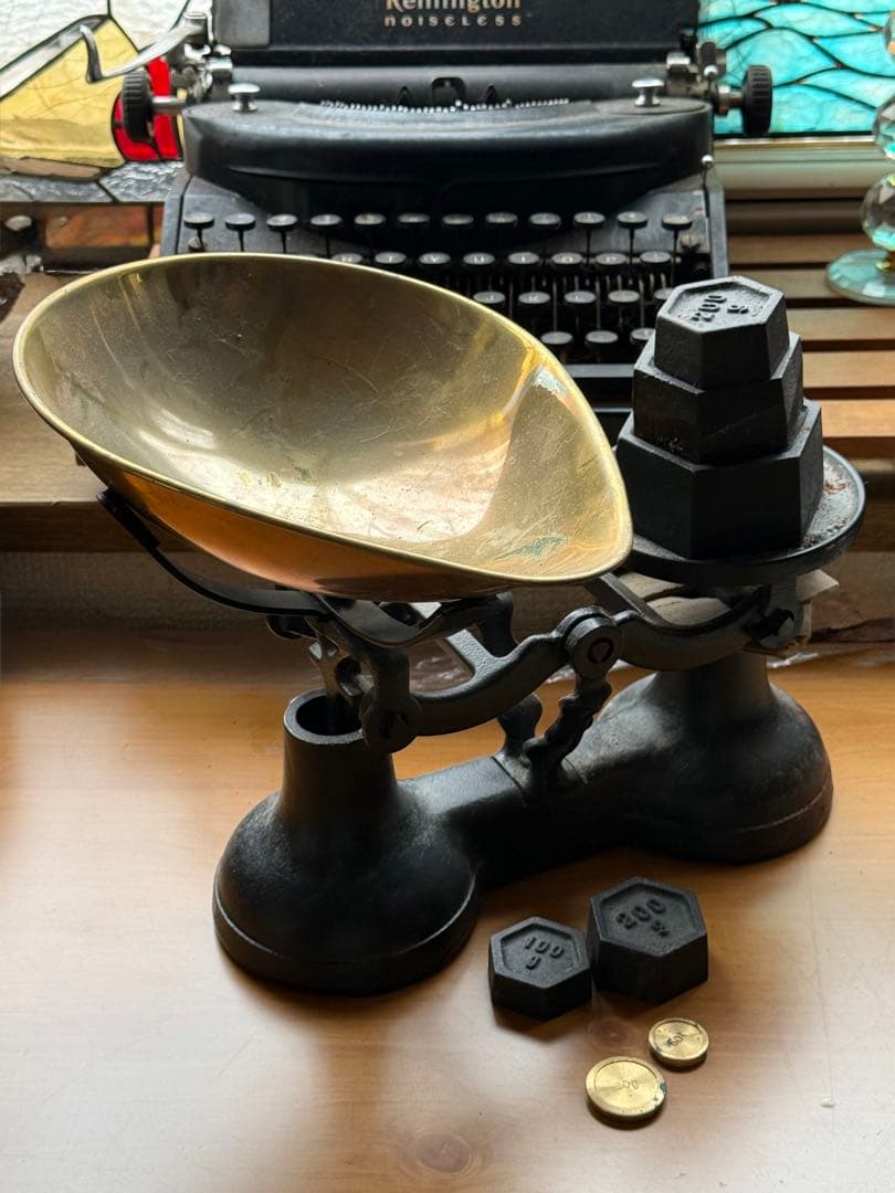 アンティークスケール 上皿天秤 天秤式はかりと重りセット 天秤計り アイアン銅