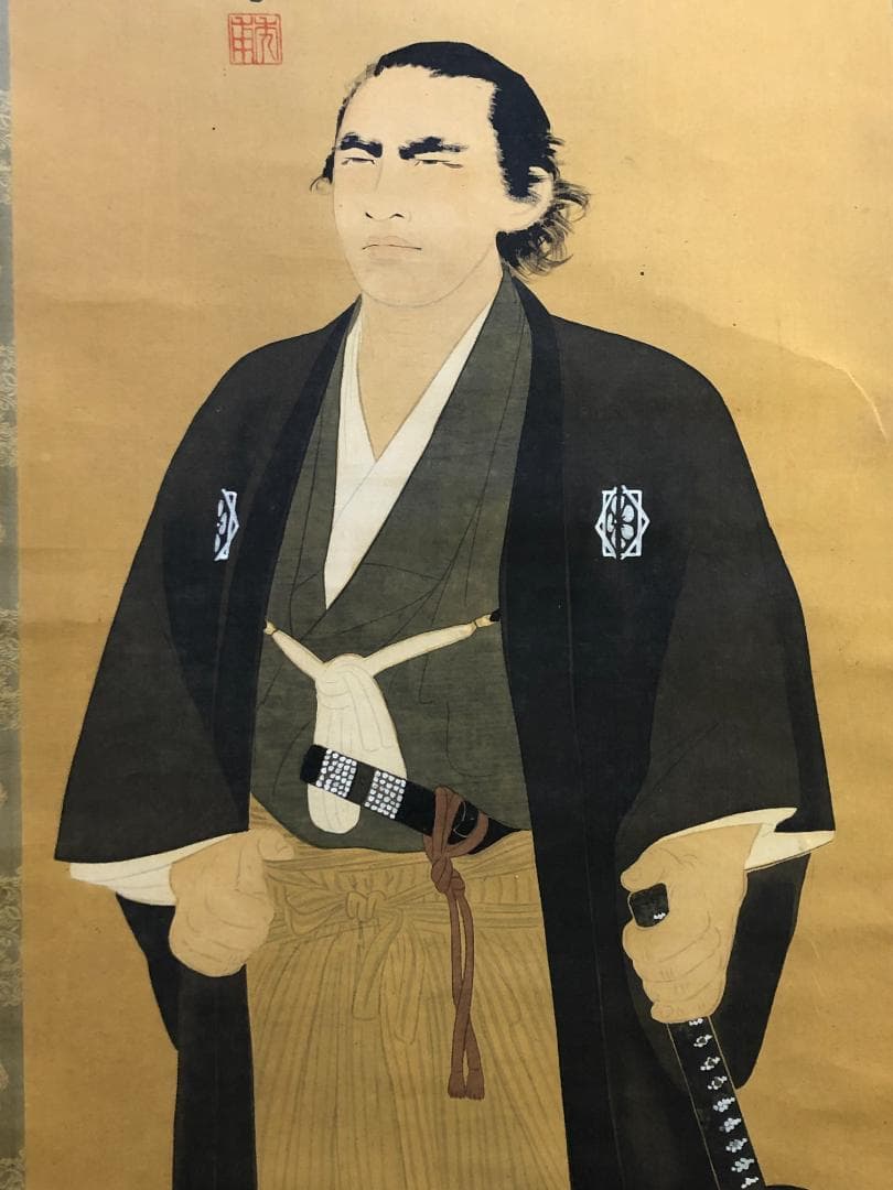 蔵出し品　秀甫　坂本龍馬　肖像画入　古い掛け軸　土佐　幕末の志士　明治維新　銘