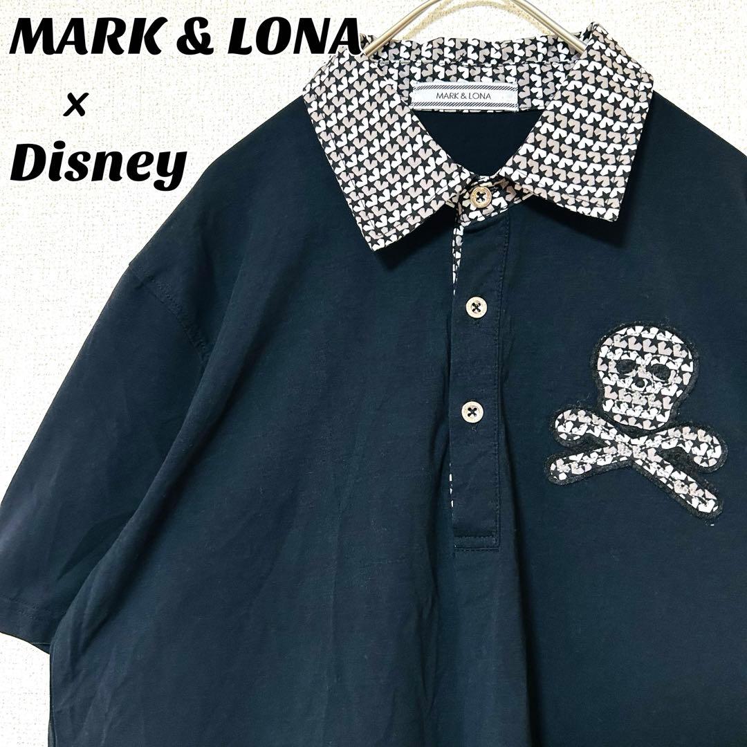 マークアンドロナ×Disney 半袖ポロシャツ 黒 グレー 背面ミッキー 刺繍