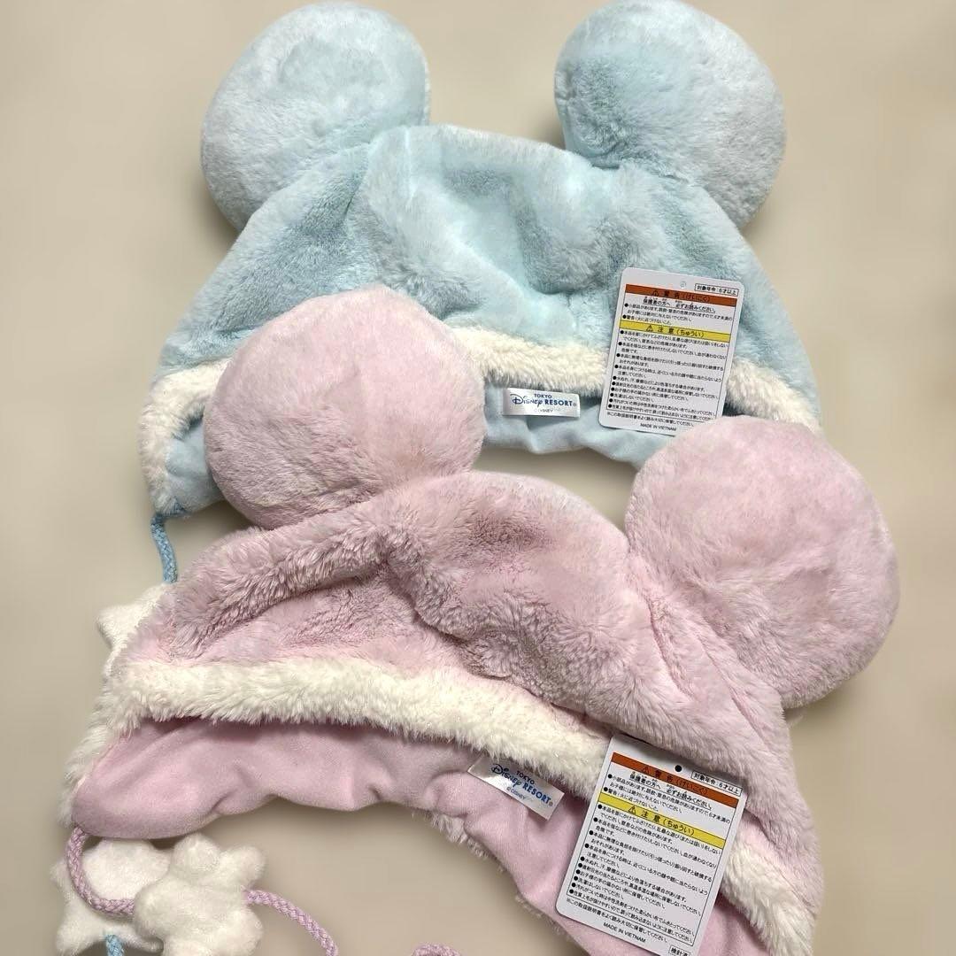 ディズニー　リゾート　ファンキャップ　水色　ピンク　モコモコ　冬　ランド　シー