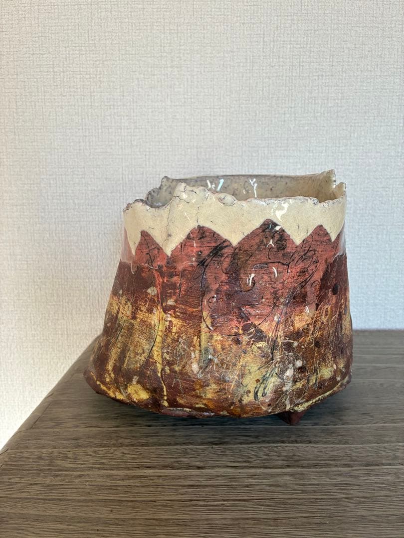 大川和宏　陶器 花瓶 赤富士　花器　フラワーベース　作家もの　作家物　SEA