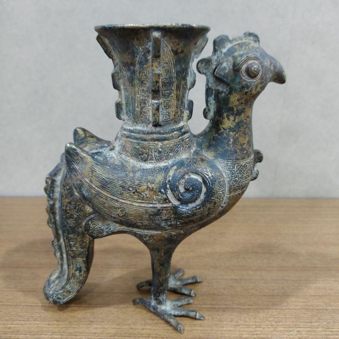 中国古玩  青銅 鳥 花瓶　唐物