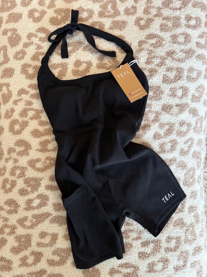 TEAL ブラック ヨガウェア XS ホルターネック オールインワン