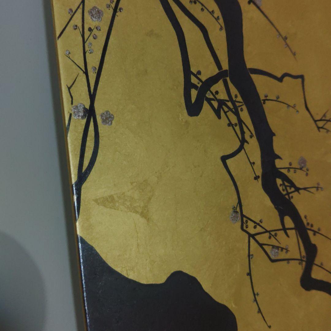 漆アート　金箔　白梅　紅梅