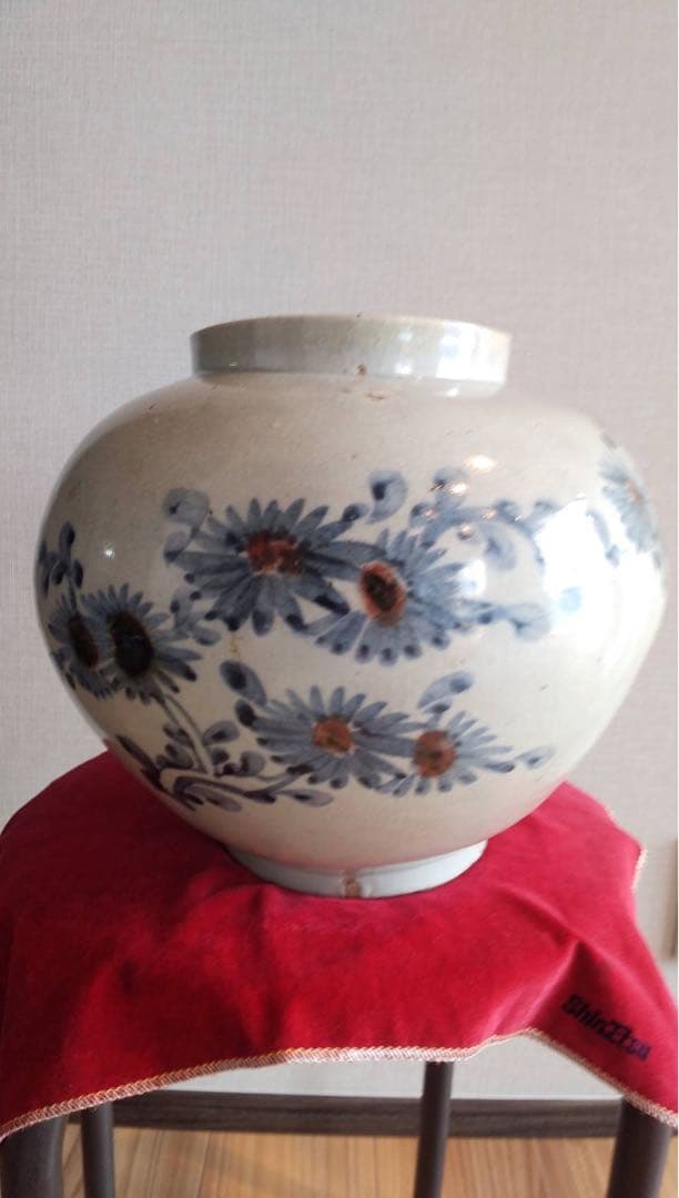 李朝辰砂染付壺