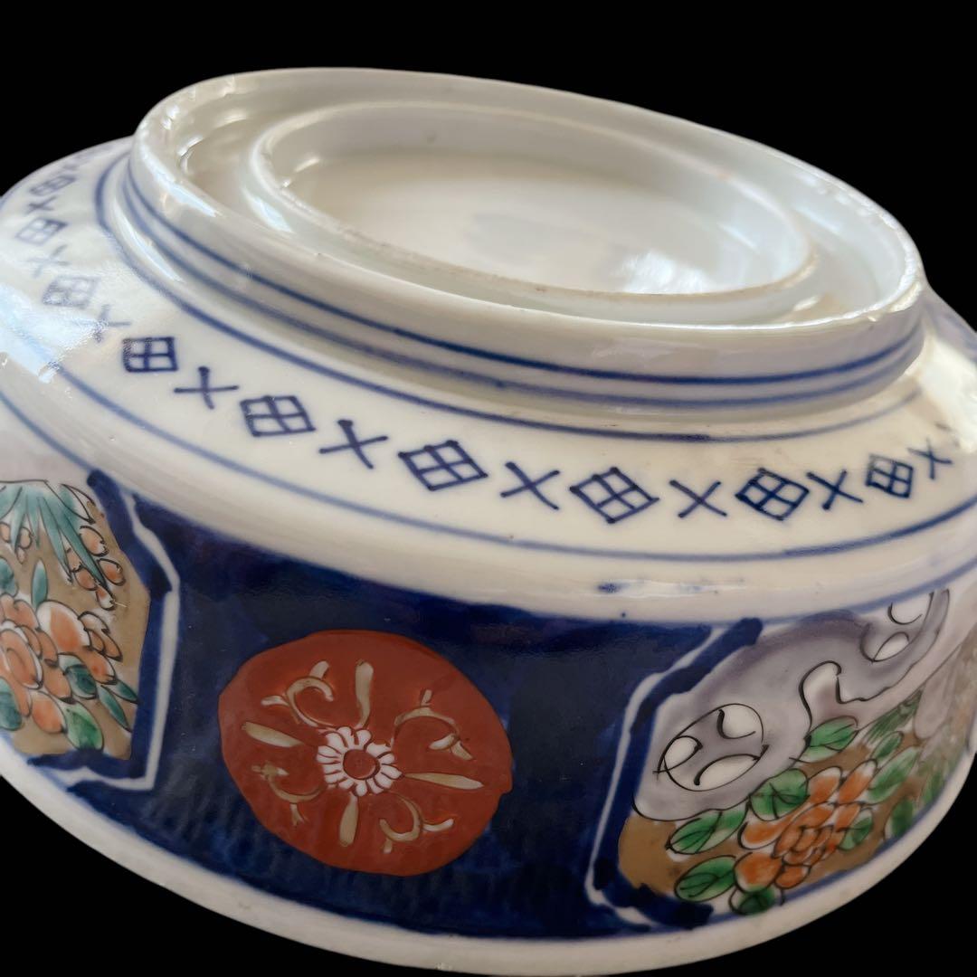 骨董品 古伊万里 二重高台鉢 アンティーク 花蝶 山水人物図 明治時代 伊万里