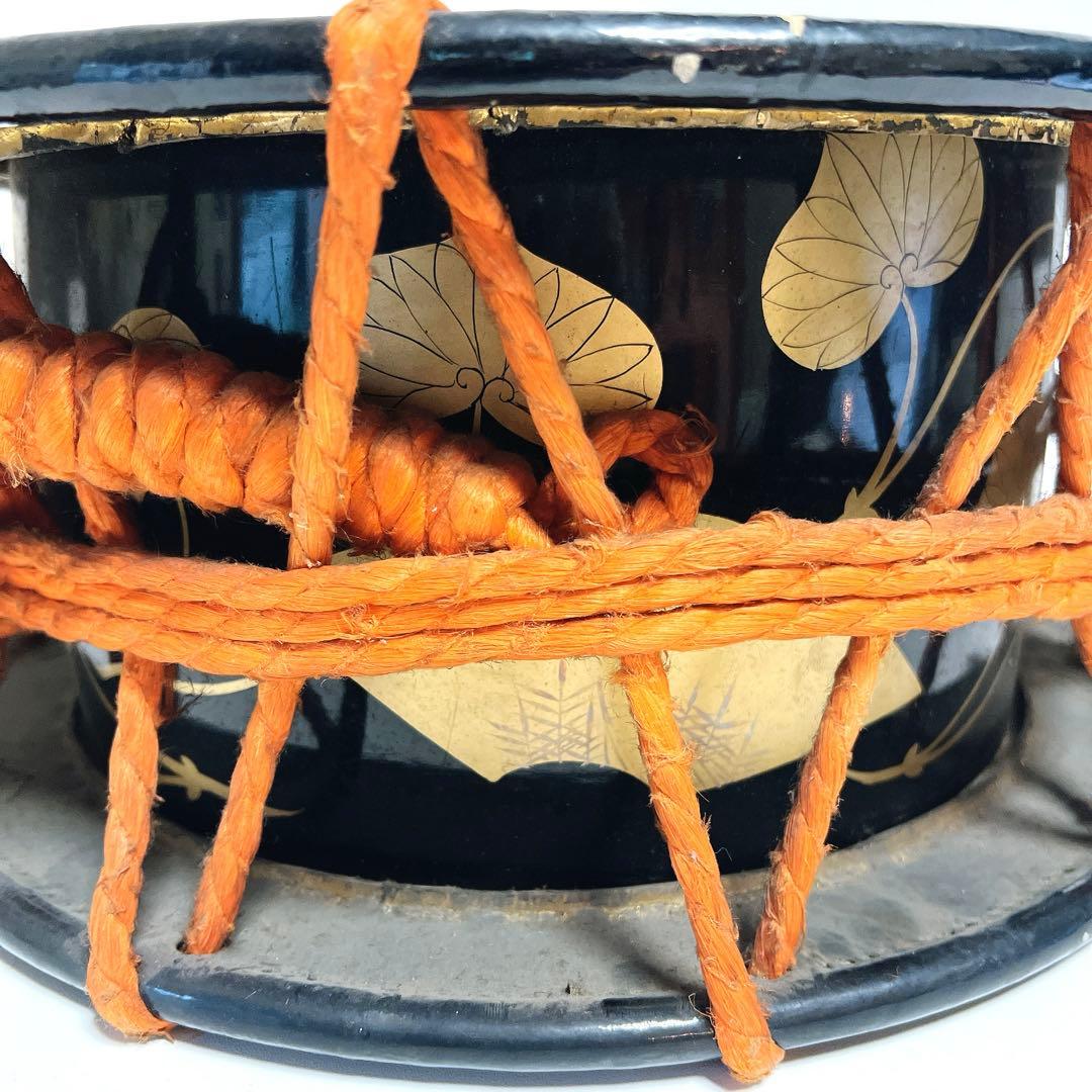 【蒔絵・金彩】締め太鼓　和太鼓 34.5cm×16cm 扇絵柄　扇子　打楽器