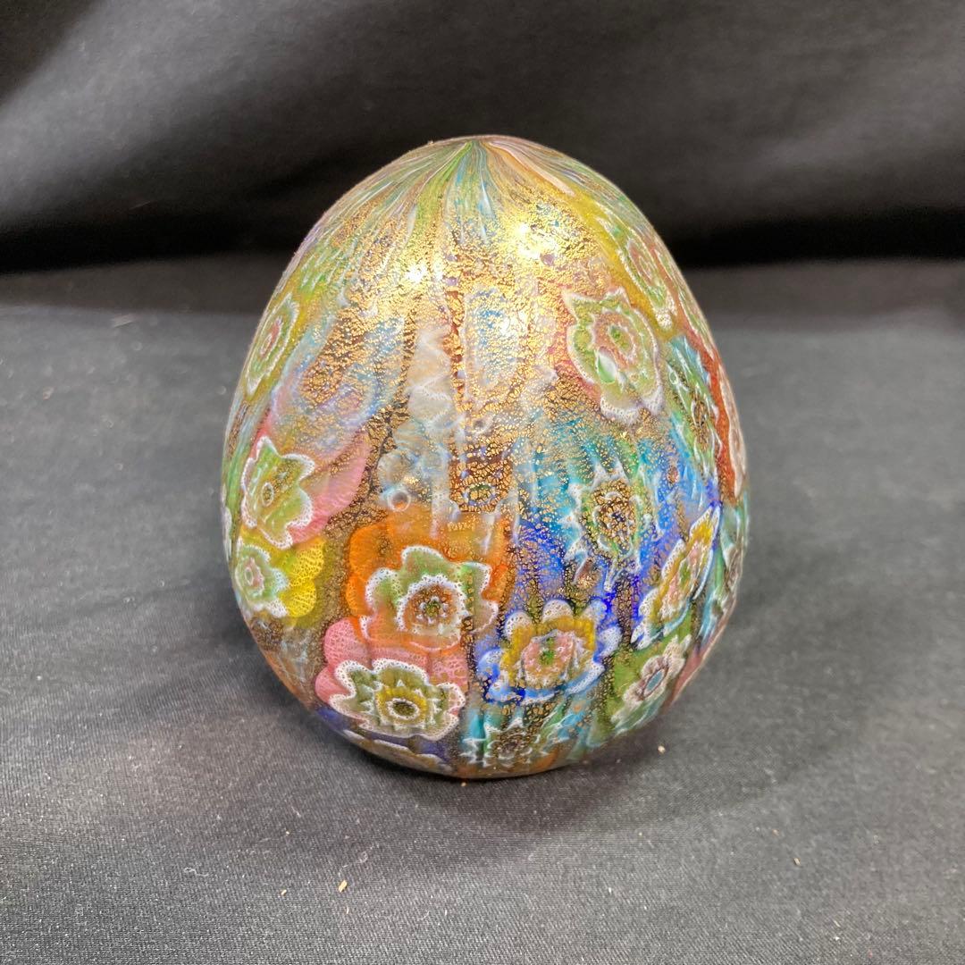 【美品】ムラーノガラス ペーパーウエイト 金彩 花柄