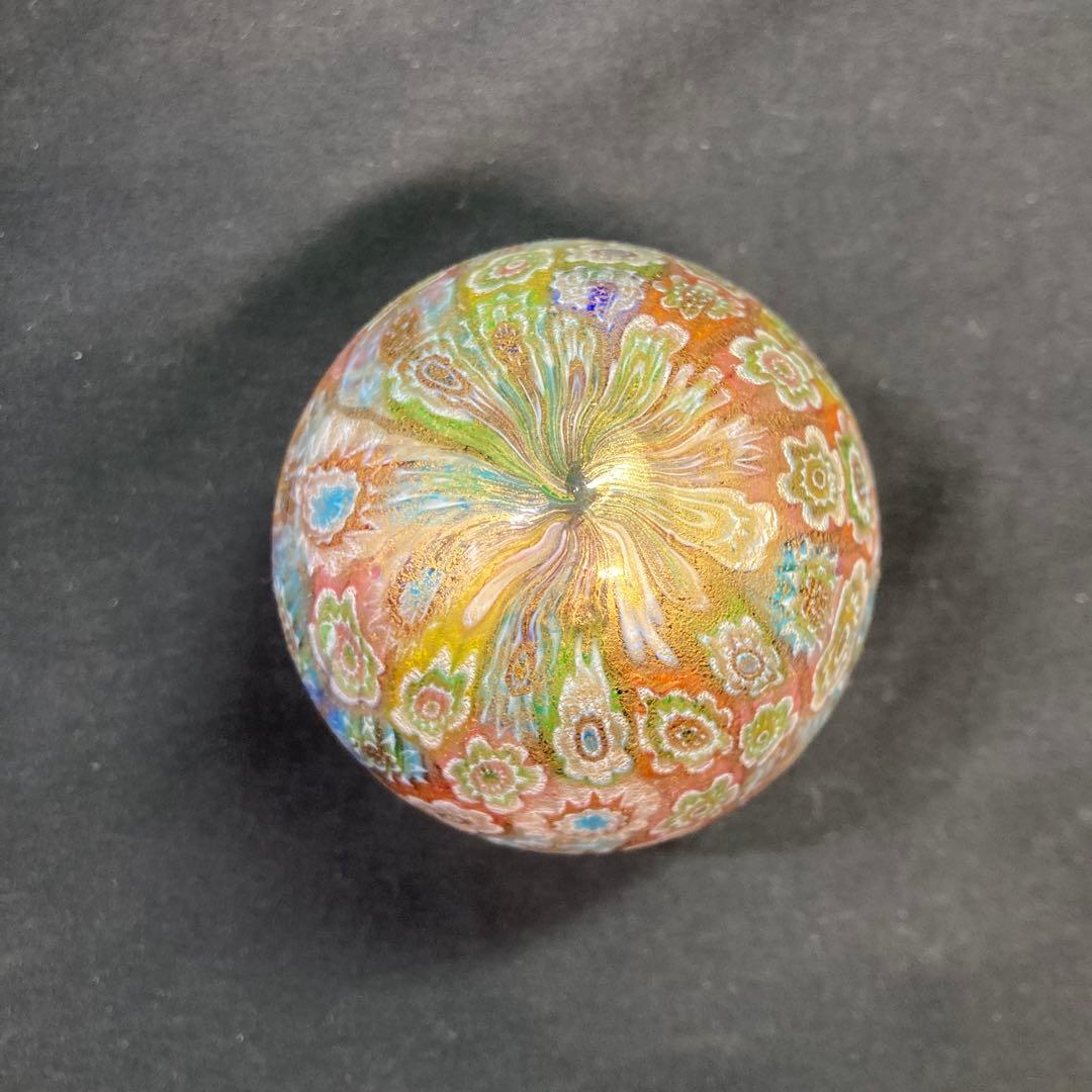 【美品】ムラーノガラス ペーパーウエイト 金彩 花柄