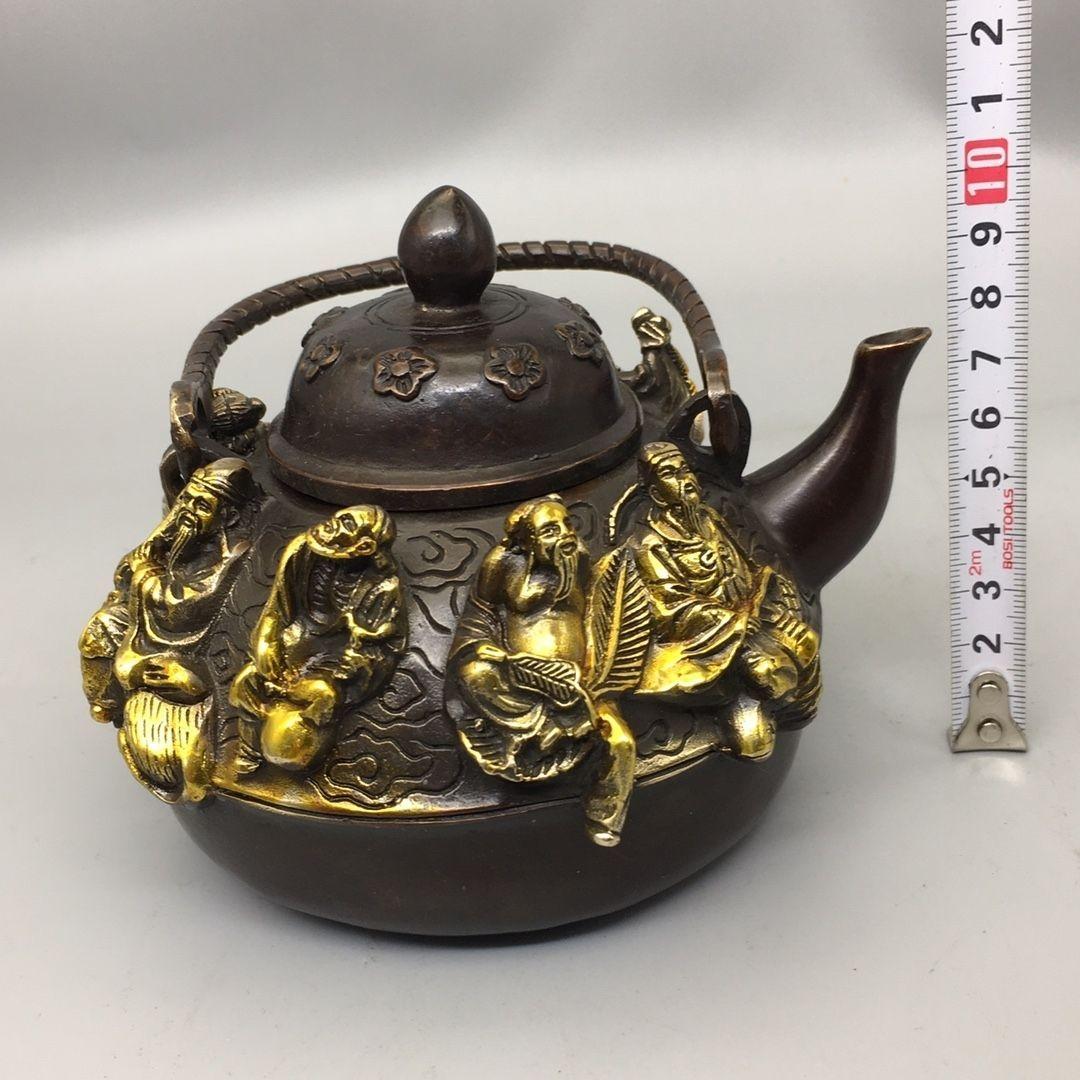 銅器 八仙過海提梁壺 茶壺 酒壺 煎茶器 茶道具 装飾品 工芸品 置物