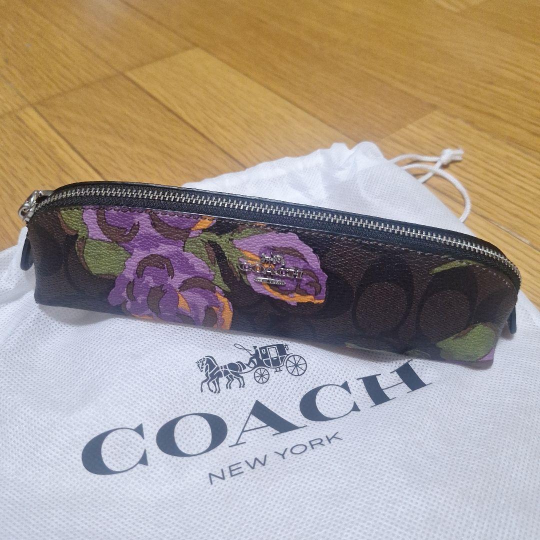COACH 花柄レザーペンケース 保存袋付き