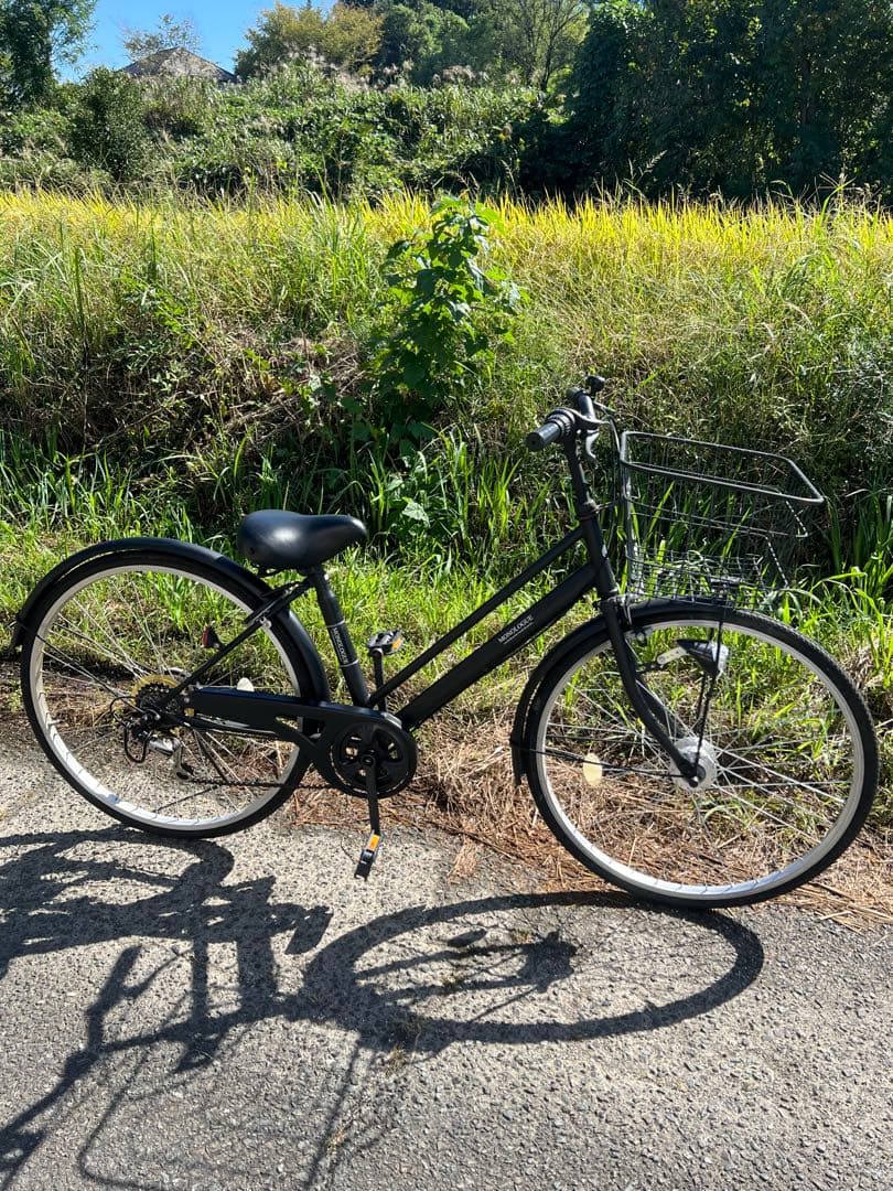 名古屋市内お届け無料黒いシティバイク 前カゴ・ライト付き26インチ