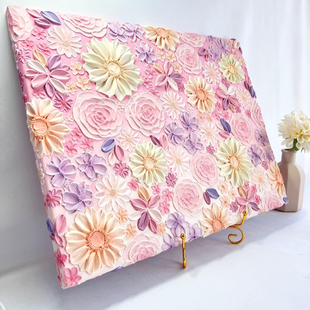 テクスチャーアート　絵画　インテリアアート　立体　花　絵　ボタニカルアート　北欧