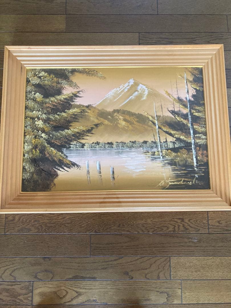 風景画 油彩 木製フレーム 約60cm x 45cm