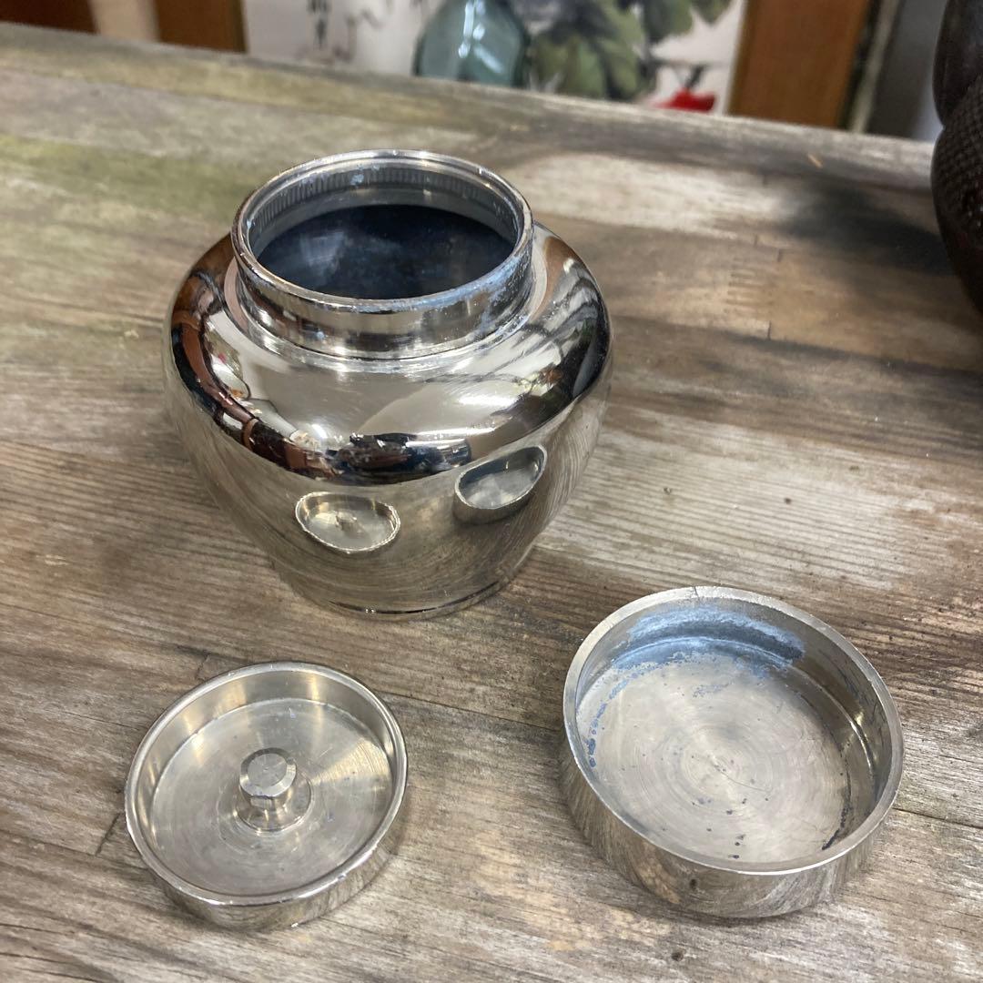 煎茶道具 茶壺 錫製 乾茂號造 茶入 在銘 約290g