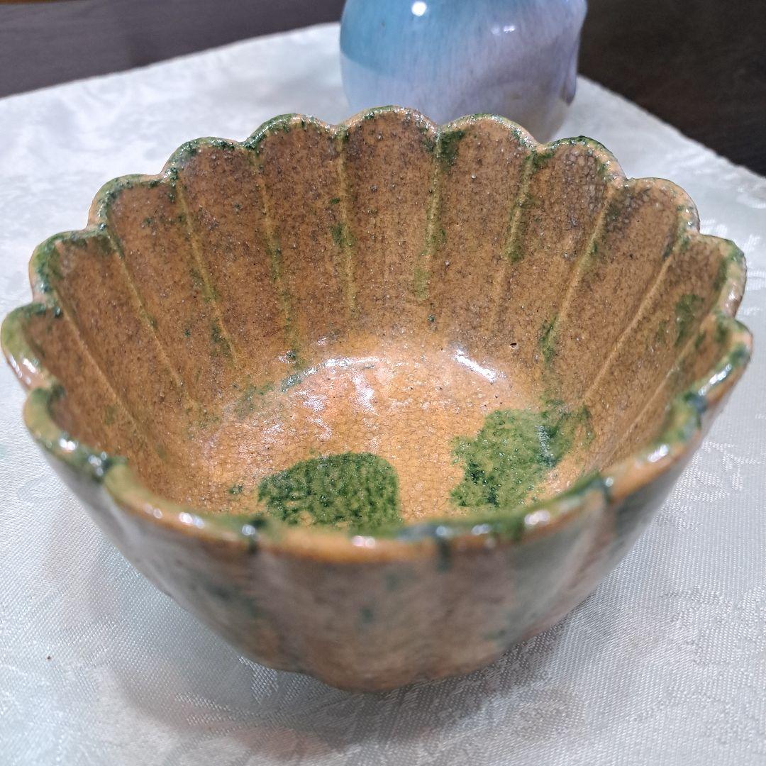 楽　刻印の器　 緑茶色