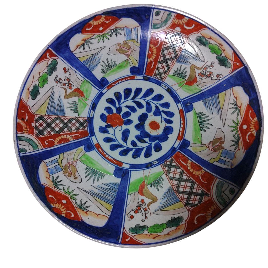 古伊万里　芙蓉手吉祥文色絵皿　直径39cm