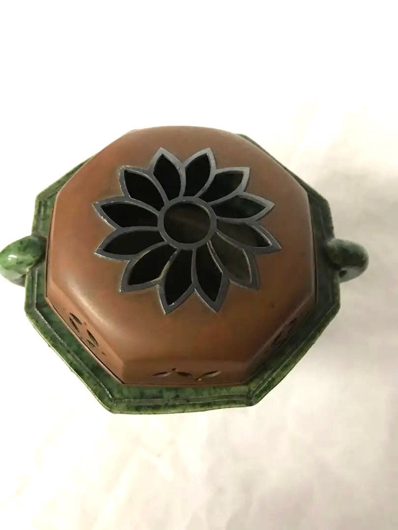 銅蓋付交趾焼香炉