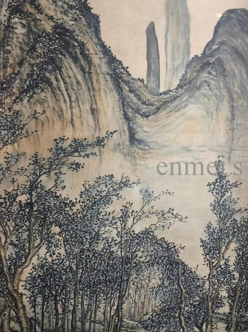 中国古美術 元代 黄公望作款 富春山居図 水墨画 宣紙 六尺山水中堂掛軸 肉筆