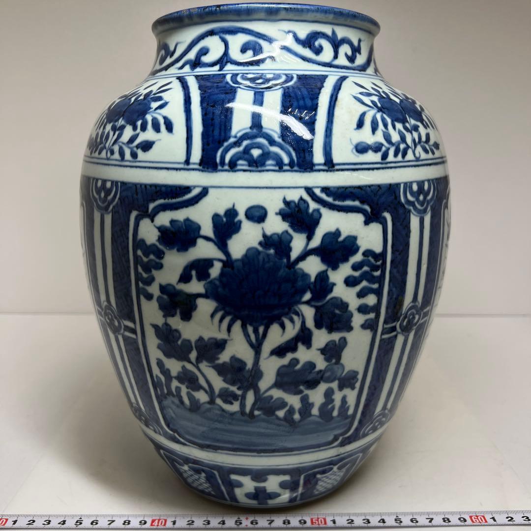 江戸中期　古伊万里　芙蓉手壷　高さ約30㎝　東Y8-0105☆2Fタウチ