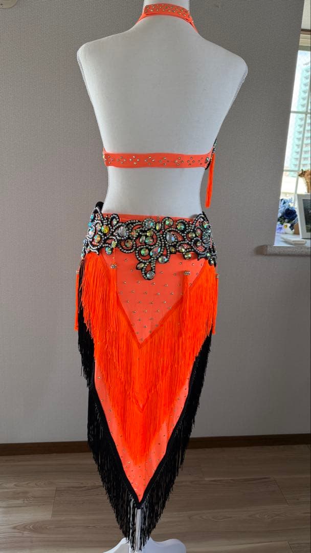 オレンジ ビーズ フリンジ ベリーダンス衣装