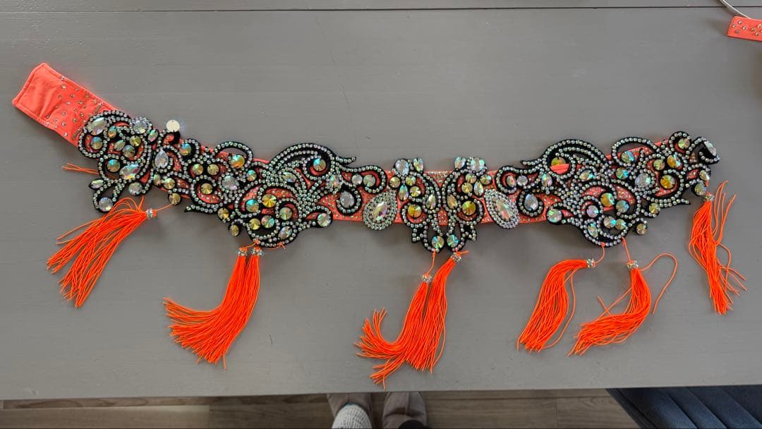 オレンジ ビーズ フリンジ ベリーダンス衣装