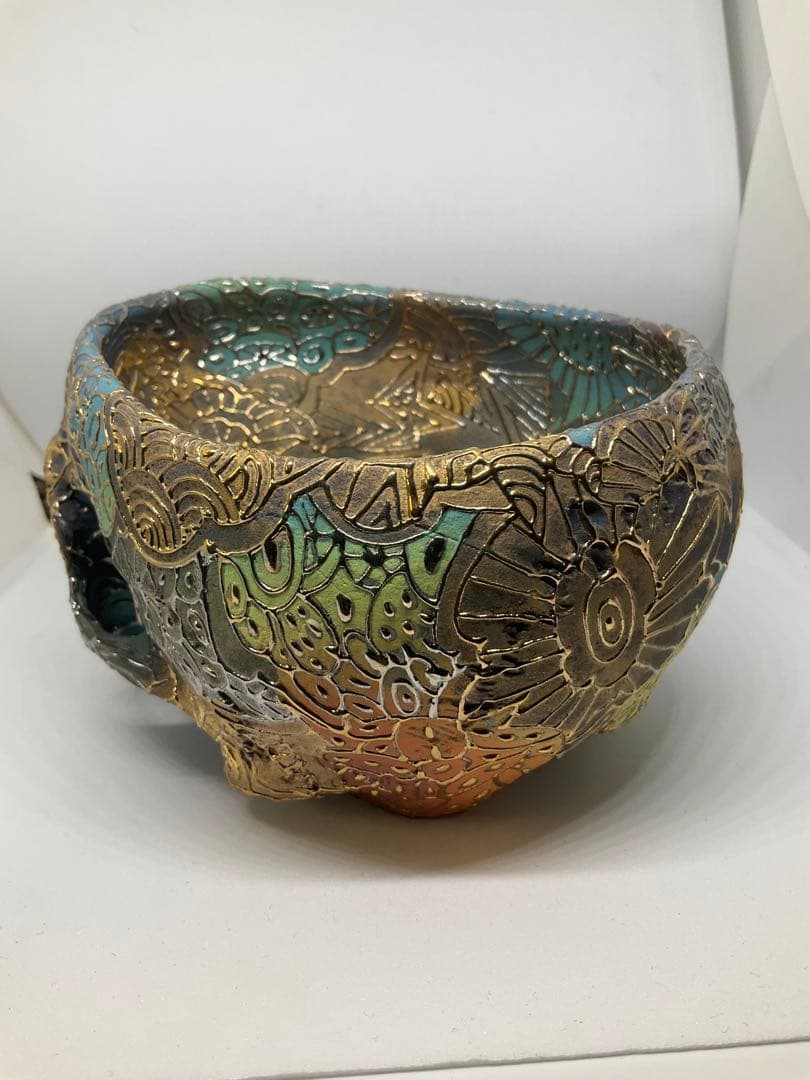 丸岡和吾×篠崎裕美子　コラボ　ドクロ　抹茶碗　プラチナ