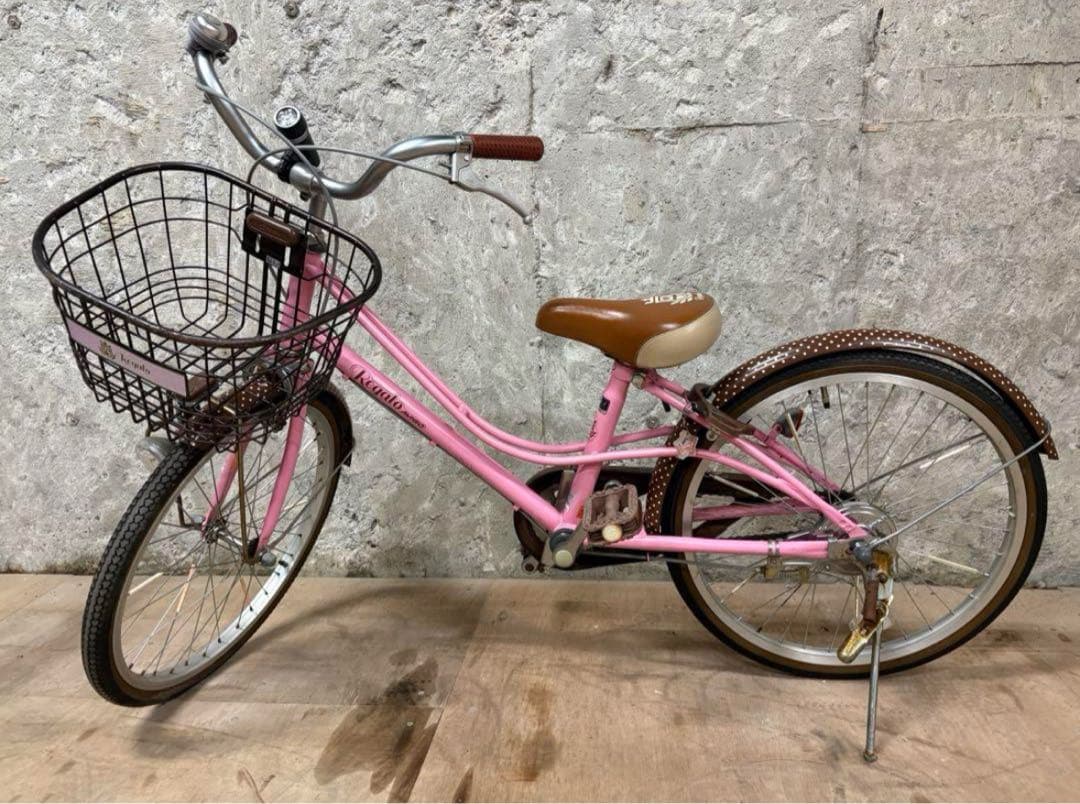 おしゃれ自転車 Regalio ピンクブラウン ドット柄 22インチ 前カゴ付き