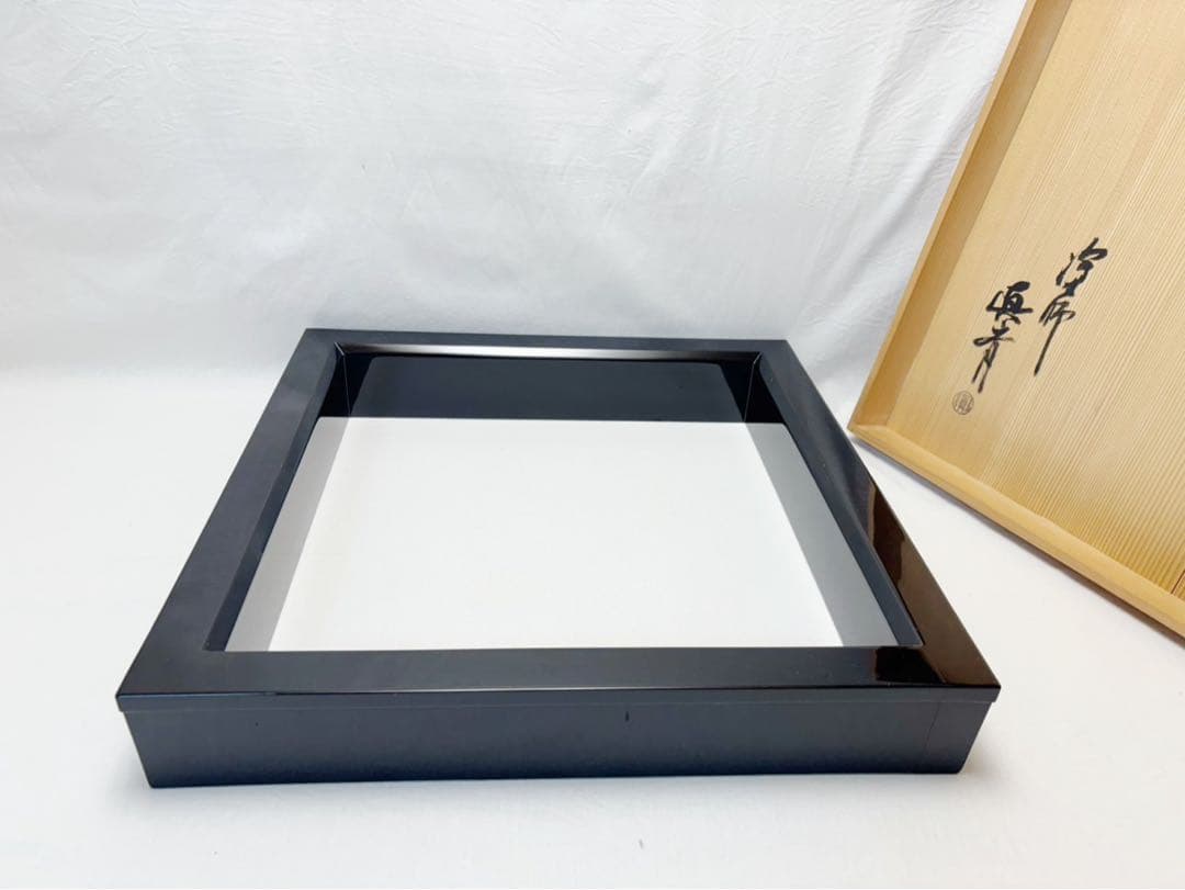 未使用 茶道具 塗師 真斎作 輪島塗黒真塗 炉縁 炉壇 広間 茶の湯 茶席共箱