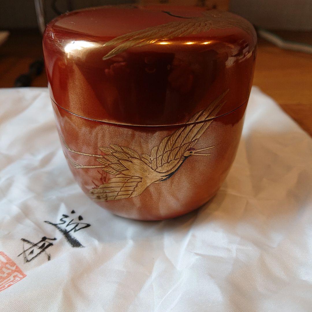 茶道具 大棗 朱金鶴蒔絵 迎舟作