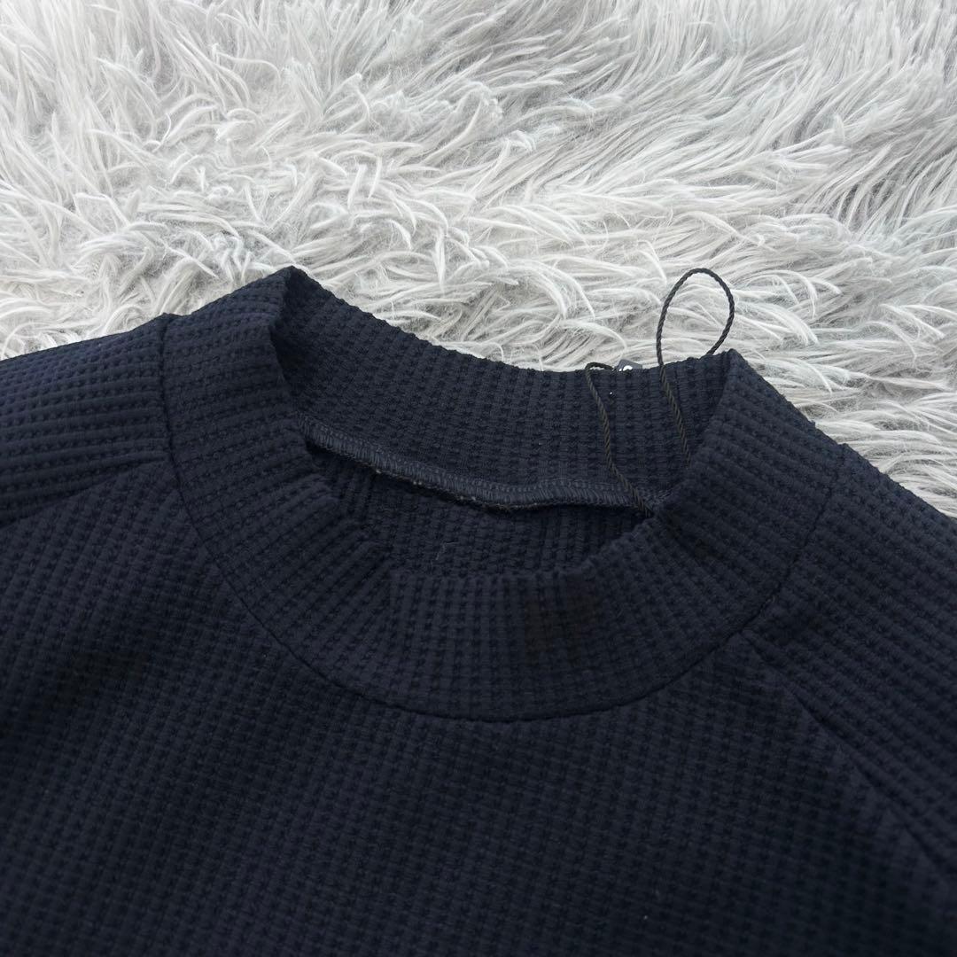 新品　PGG パーリーゲイツ　モックネック　長袖シャツ　ワッフル生地　ネイビー