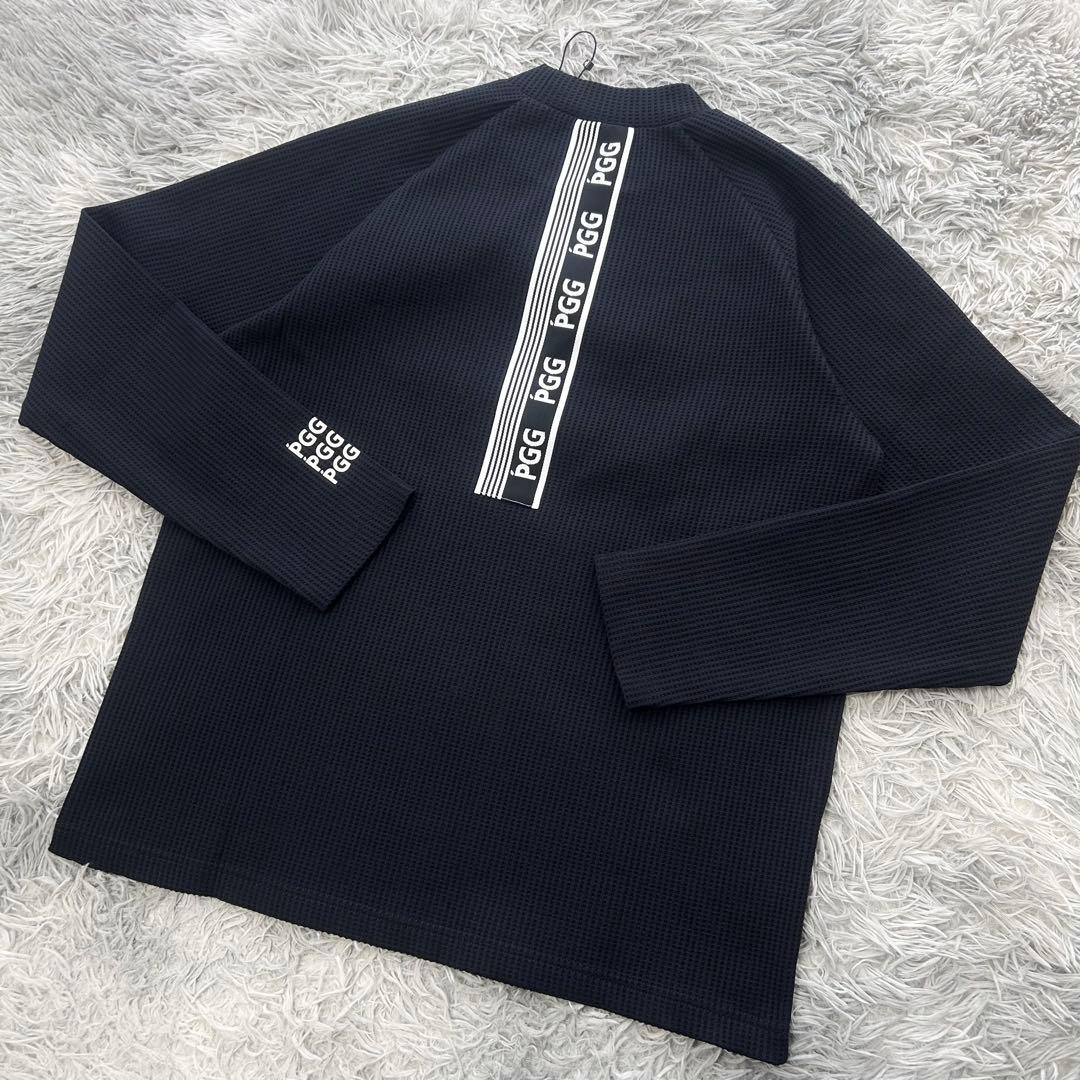 新品　PGG パーリーゲイツ　モックネック　長袖シャツ　ワッフル生地　ネイビー