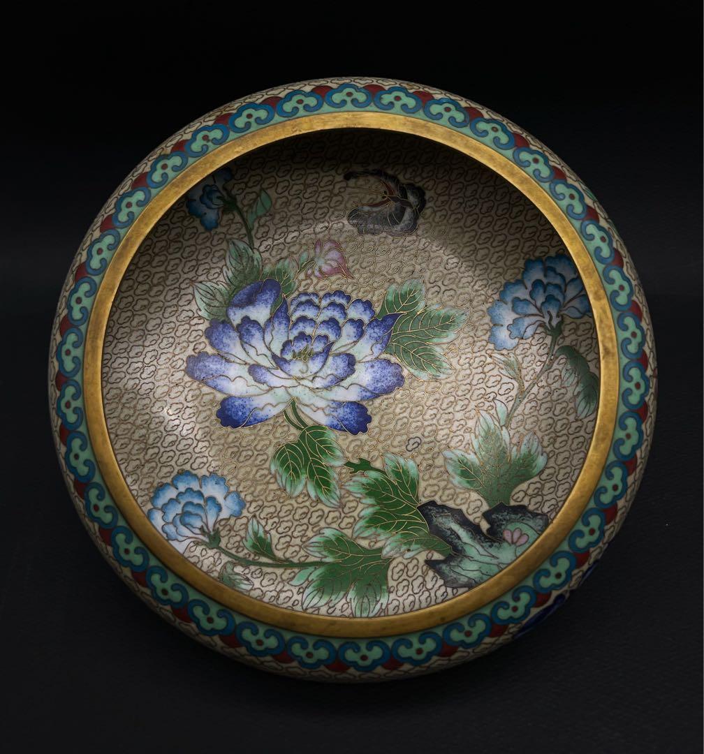 中國美術 古玩 景泰蓝 七宝焼 牡丹　蝶々紋樣 笔洗 書道具